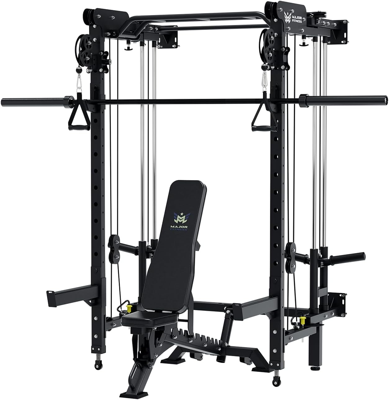 MAJOR FITNESSF35 Folding Power Rack 4-in-1 Home Gym with Cable Pulley System, Multi-Grip Pull-Up Bar, Landmine, 80+ Exercises Space-Saving Gym Equipment Easy Folding for Small Spaces
