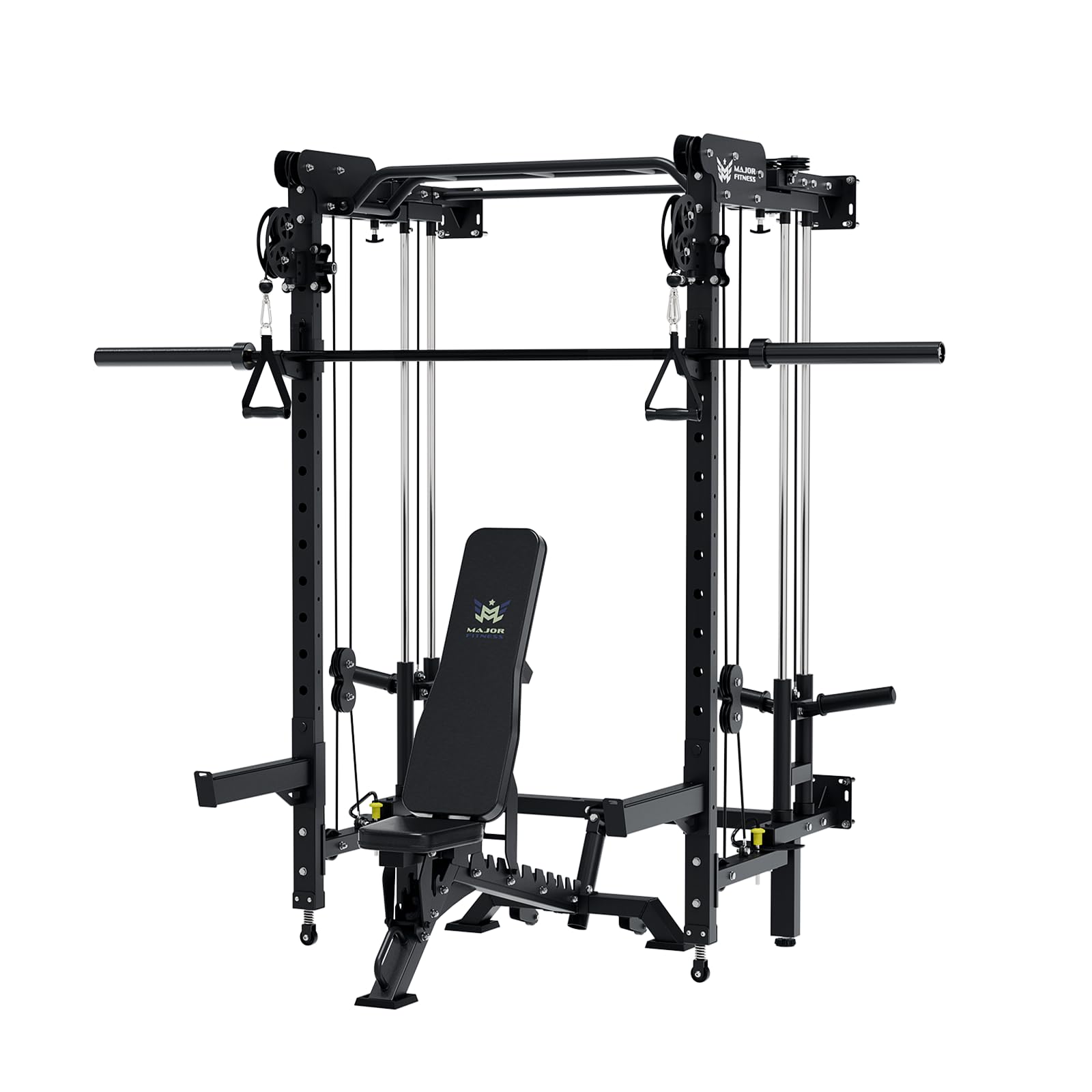 MAJOR FITNESSF35 Folding Power Rack 4-in-1 Home Gym with Cable Pulley System, Multi-Grip Pull-Up Bar, Landmine, 80+ Exercises Space-Saving Gym Equipment Easy Folding for Small Spaces
