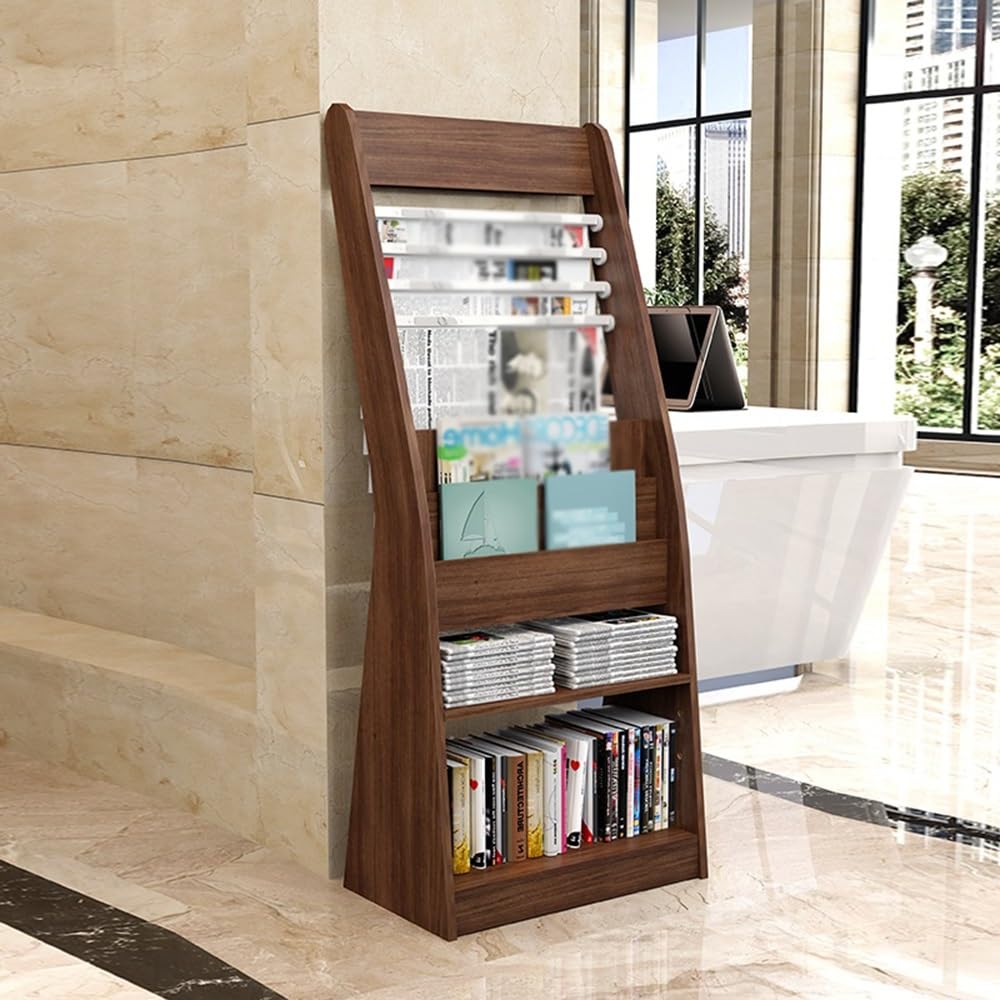 Broschürenständer Bodenstehender Zeitungsständer Informationsständer Bodenständer for Bücher und Broschüren Zeitschriftenständer(Walnut)
