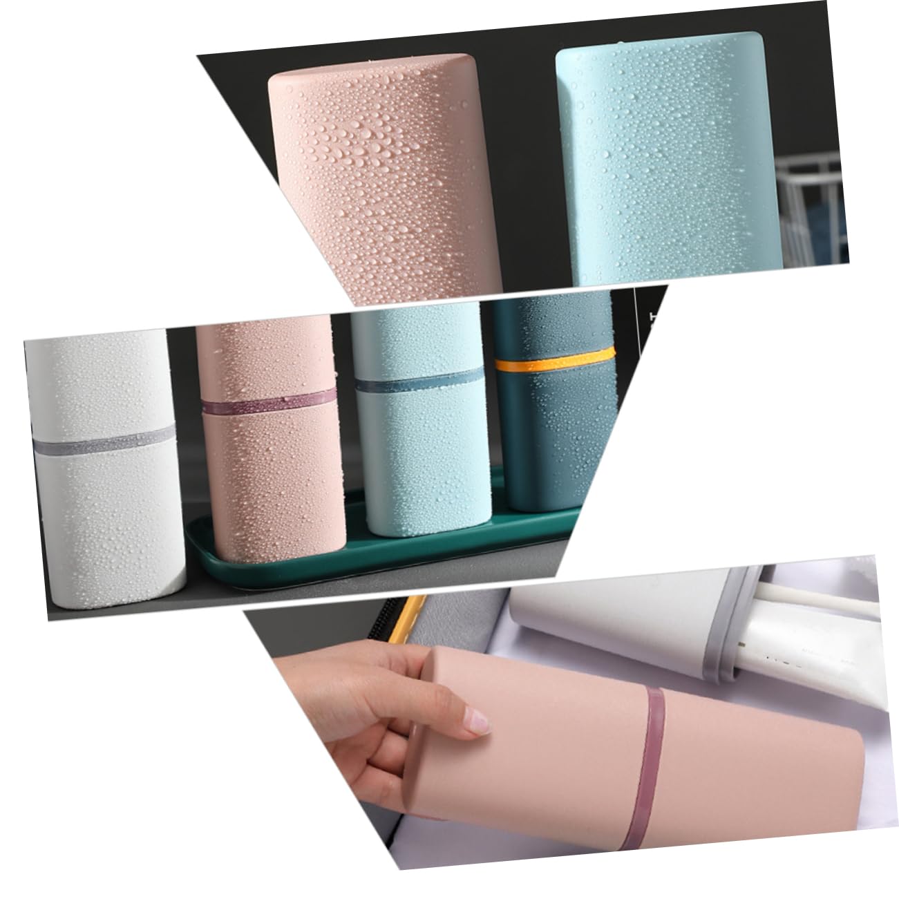 Baluue 4pezzi Porta Spazzolino e Tazza Lavaggio Portatile Astuccio Due One Per Viaggi e Casa Design Elegante in Bianco e Blu Organizer Per Igiene