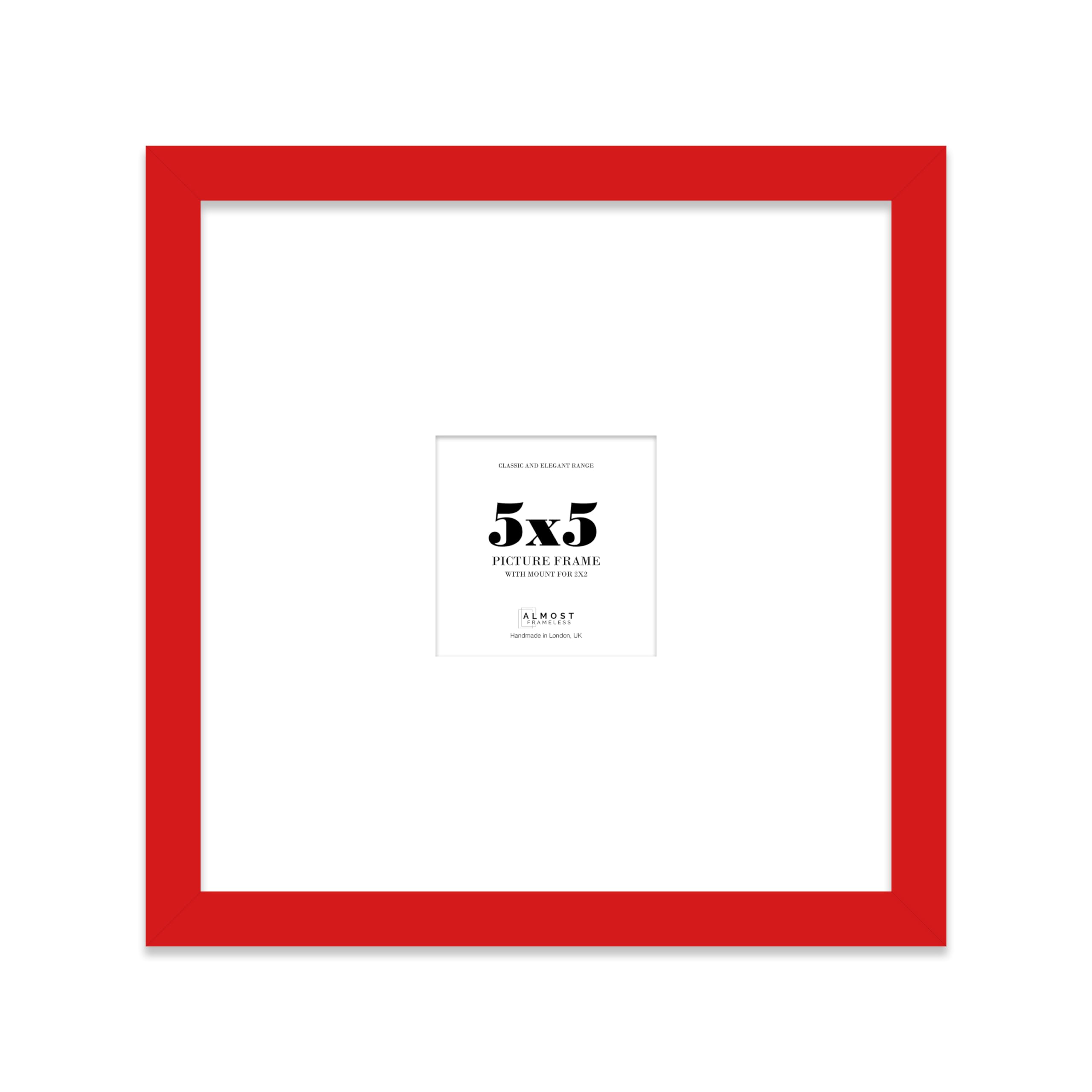 Almost Frameless Red 5X5 Square Picture Frame, Display Pictures 2X2 With Mat Or 5X5 Without Mat, Wall Hanging & Free Standing Photo Frame, 1 Pack