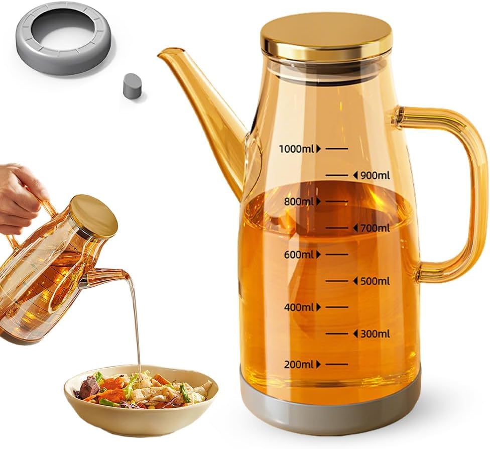 2026 Upgrade Oil Dispenser Bottle with Drip Free Spout,Food-grade Glass Olive Oil Bottle for Kitchen, Vinegar Dispenser Container Bottles for Cooking Kitchen Gadgets (1000ML-B)