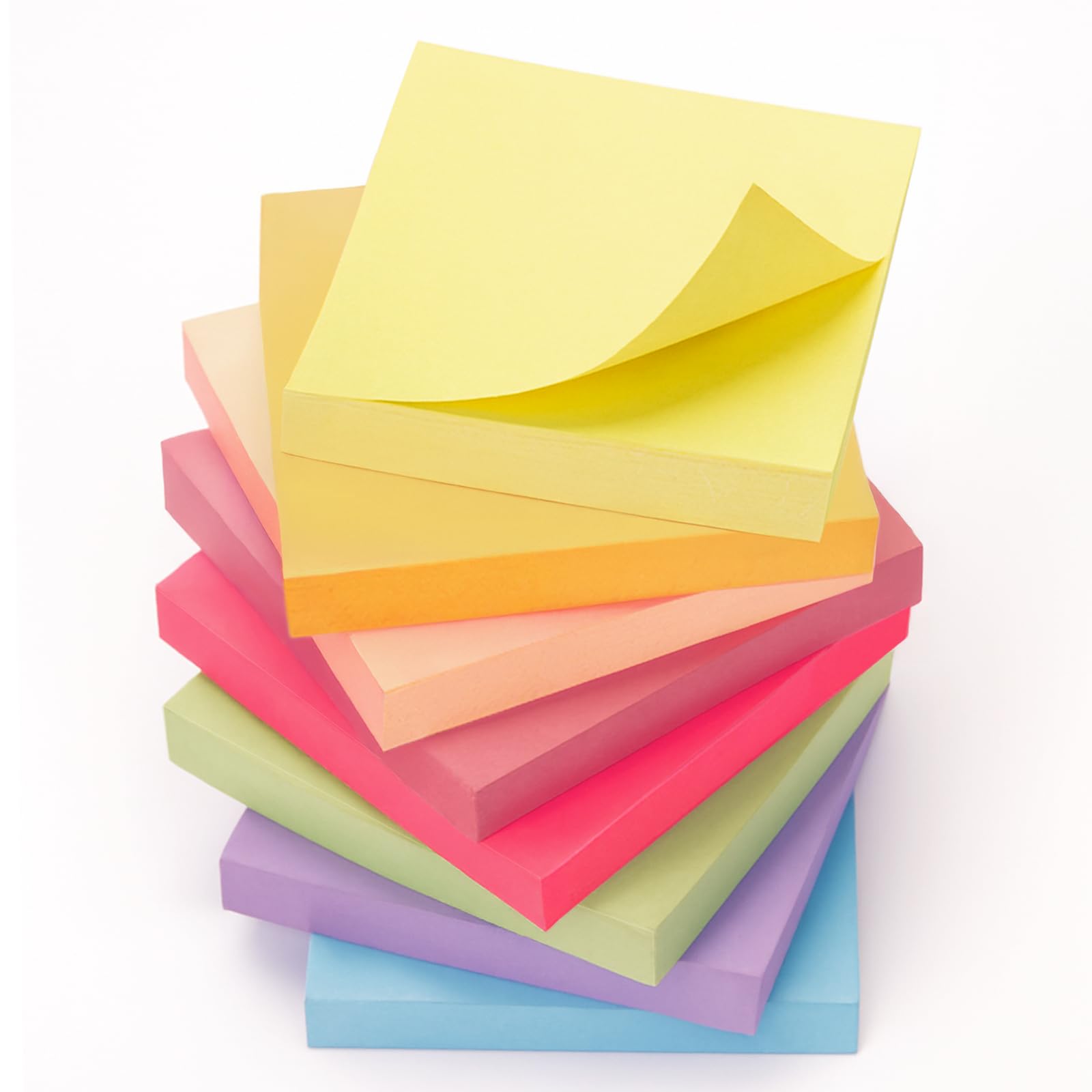 OWLKELA 800pcs Sticky Notes 75 x 75mm, 8 Colors of 100 Sheets Self-Stick Notes, Colored Sticky Notes Set for Marking Pages and Writing Memos, Sticky Pads for Home, Office and School