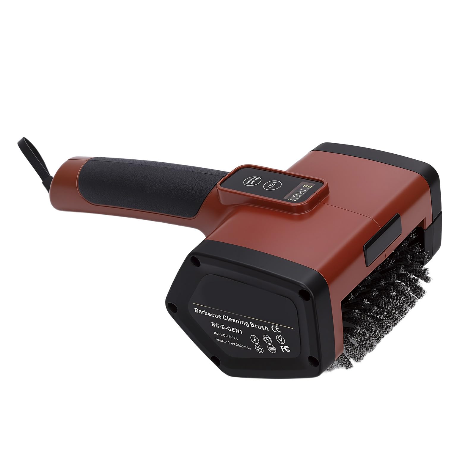 Sxhlseller Spazzola per Barbecue Elettrica con Luce LED, Lavapavimenti per Barbecue Ricaricabile da 3000 MAh con Testa Rotante in Acciaio Inossidabile 304 e Design Ergonomico della Maniglia