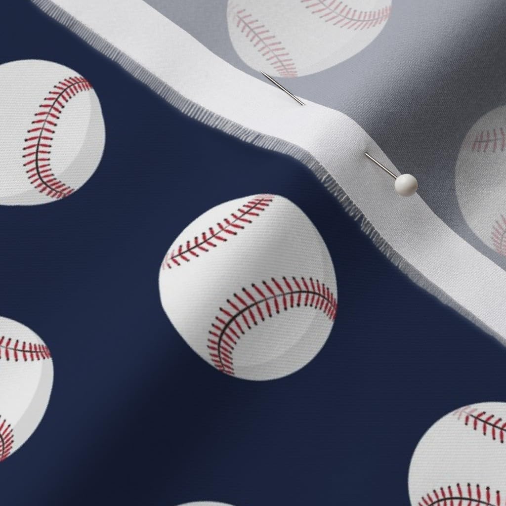 Spoonflower Fabric - Baseballs Dark Blue Navy Trendy Baseball Sports Spring Printed on Organic Cotton Sateen Fabric by The Yard - Sewing Quilting Apparel Home Decor