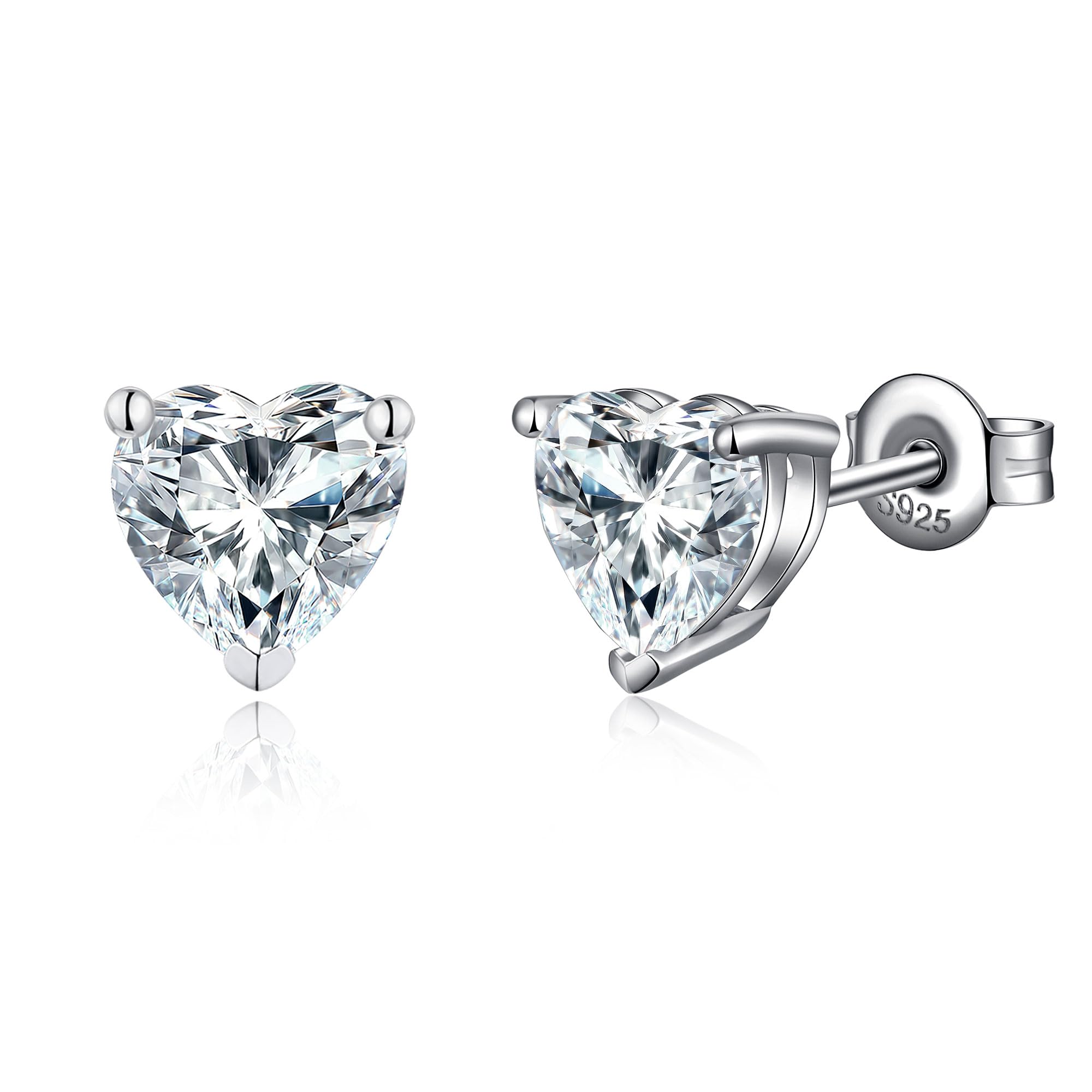 Heart Cut Brilliant Lab Simulation Diamond Stud Earrings Sterling Silver 925 AAAAA Cubic Zirconia Stud Earrings Hypoallergenic