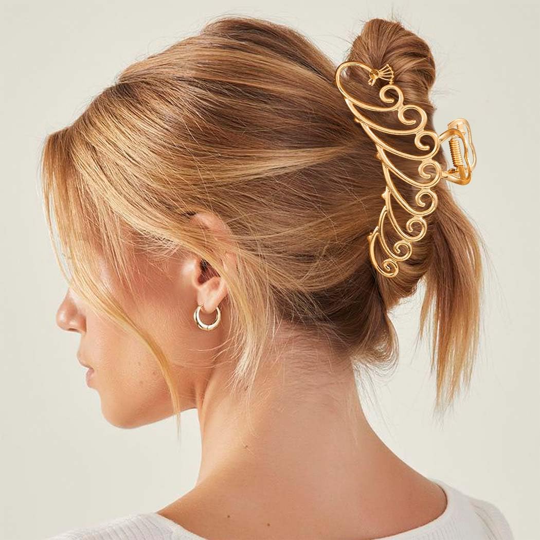 Reaky Peacock Claw Clips Gold Metal Hair Clips Large Hair Clip Hair Accessories for Women, 2 count (Pack of 1) - Image 3