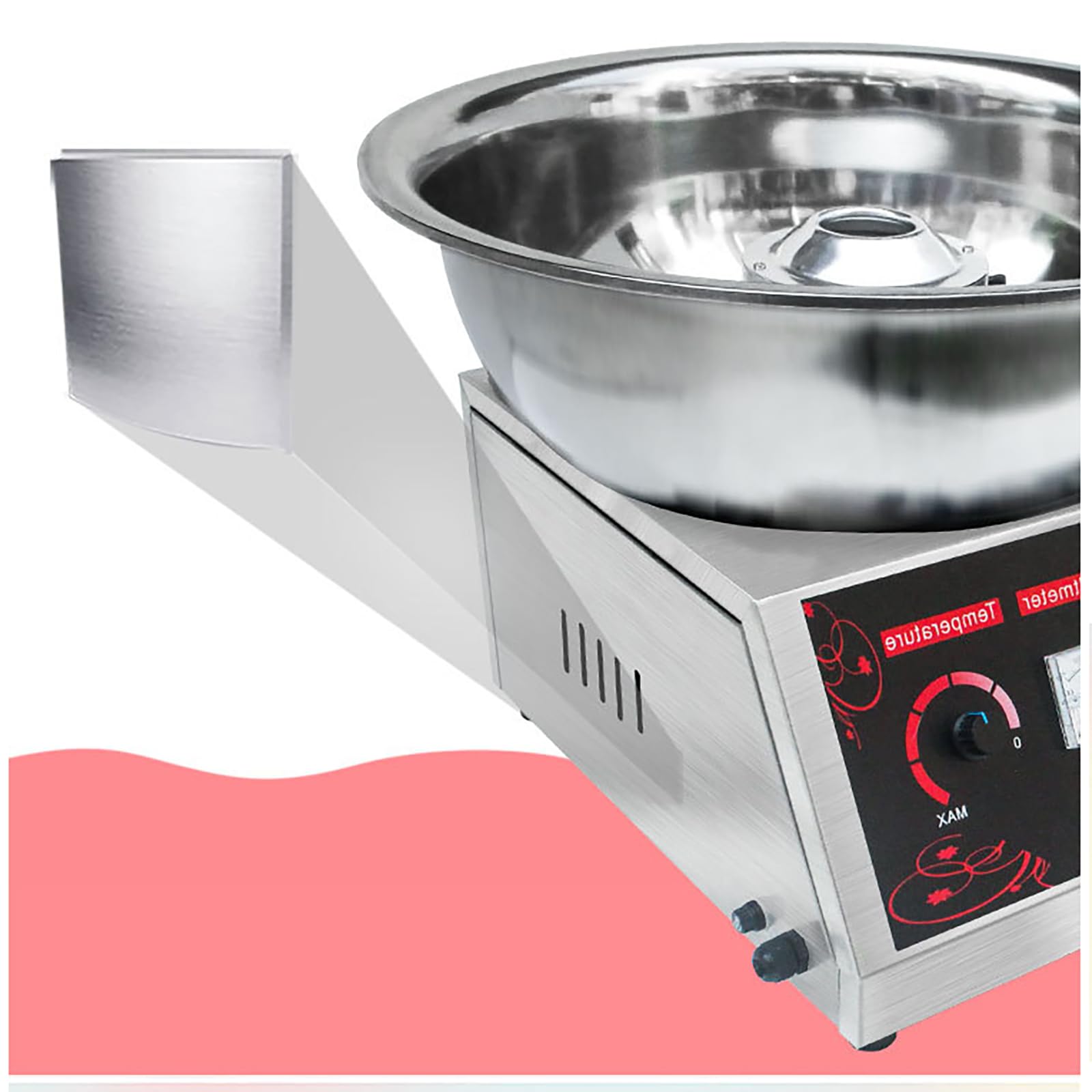 Machine à coton professionnelle 1000 W pour barbe à papa électrique commerciale en acier inoxydable grand espace de rangement avec USB pour salle à manger, fête d'anniversaire, festival