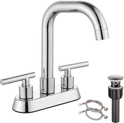 Cinwiny Grifo de lavabo de baño de 4 pulgadas con boquilla giratoria de drenaje emergente SUS304 para montaje en cubierta con mangueras de