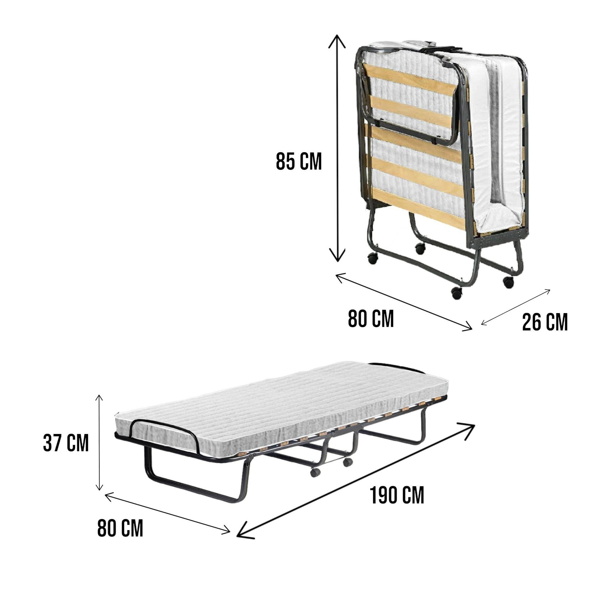 Talamo Italia Letto Pieghevole Deva, Brandina con Rete 12 doghe, Materasso Incluso, Lettino salvaspazio, 100% Made in Italy, 80x190h37 cm, Custodia Protettiva su Richiesta, Bianco, 190 cm