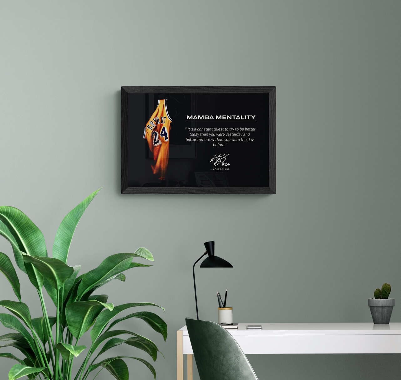 FRAMEO STORE Kobe Bryant Mamba Mentality Glass frame, Kobe Bryant quote wall art framed poster (A4 size - 8 X 12 Inches) 2