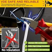 Vista 2 de AKM Juego de 4 herramientas aisladas VDE de 1000 V - Juego de alicates con lengüeta y ranura, corte diagonal, nariz larga y alicates Linesman