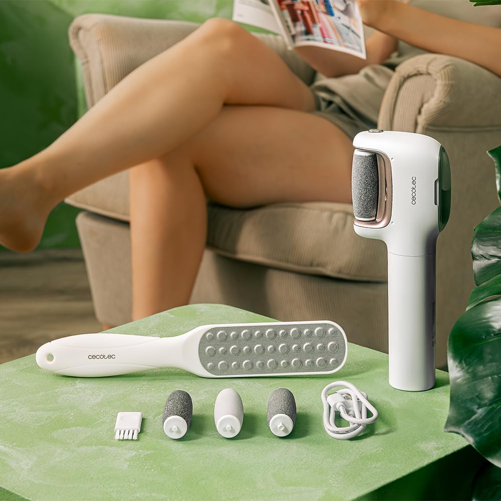 Cecotec Lima Eléctrica Pies Durezas con Batería Recargable SkinCare Steam Silky. Función Vapor, 3 Cabezales, Resistente al Agua IPX7, 3 Velocidades, Rascador Extra, Depósito de Agua Imantado