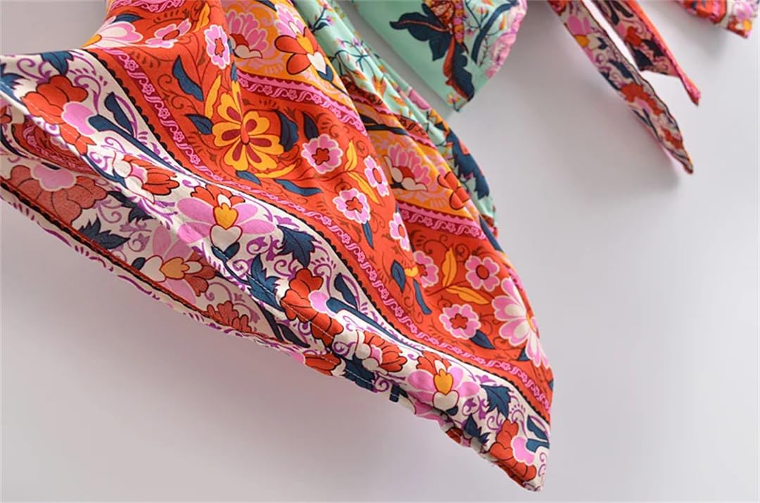 Kimono corto con estampado floral para mujer, cuello en V, mangas murciélago, bata bohemia para cubrir el bikini