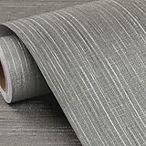 FunStick 24'x200' Grey Grasscloth Peel and Stick Wallpaper Textured Self Adhesive Gray Contact Paper Peel and Stick Faux Grass Cloth Fabric Grey Wallpaper Rolls for Bathroom Walls Cabinets and Drawers