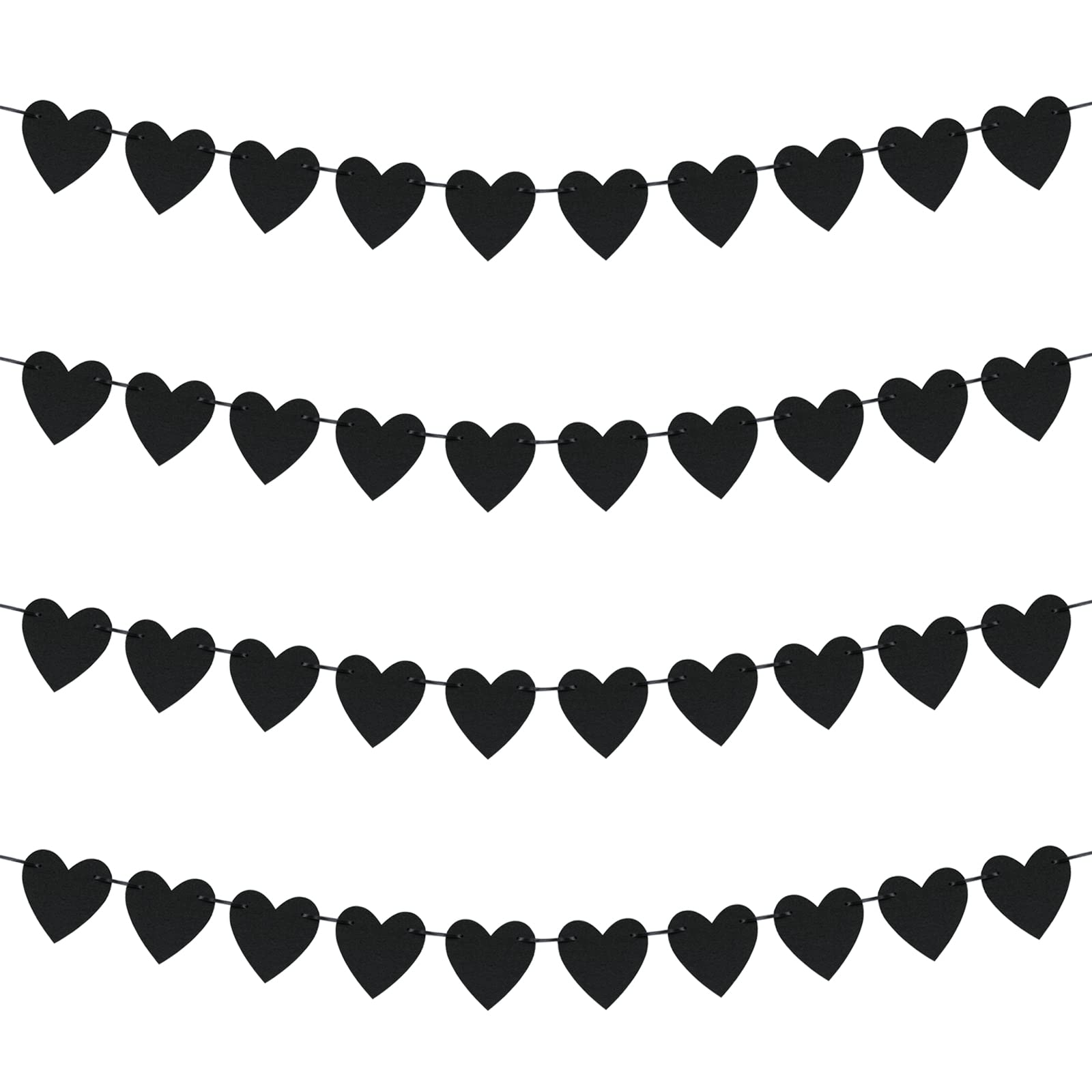 Guzon 4 Sets Black Heart Banners Felt Heart Garlands for Gothic Wedding Decor Valentines Decorations Anniversary,Birthday Party Decorations