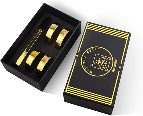 Miniatura 6 de Juego de monedas de whisky de oro, piedras escalofriantes de whisky de acero inoxidable  Juego de 5 piedras de whisky  Cubos de hielo reutilizables