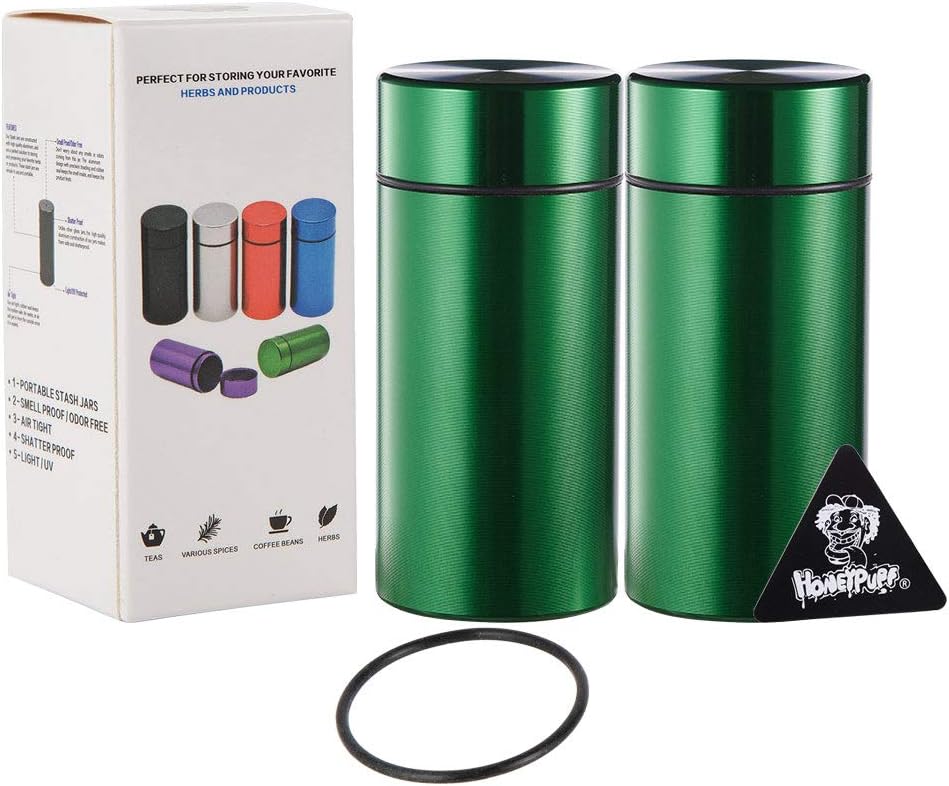 42ml Smell Proof Cotainer, Porotabel Aluminum Stash Jars With Airtight Lid, Multi-Use Smell Proof Jars for Coffee,Herb & Spice Keep Fresh(2pcs Green)
