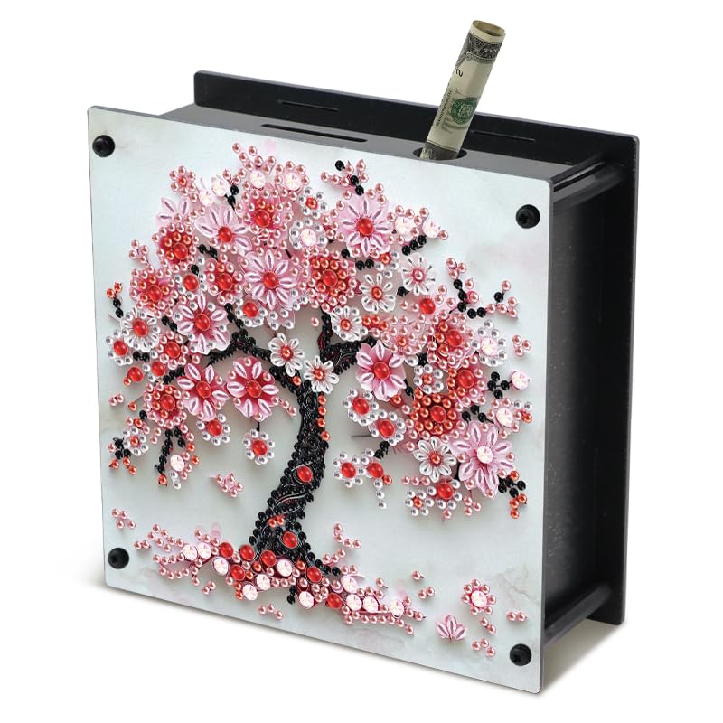 JISHSHAY Diamond Painting Piggy Bank Tree of Life Diamond Art Kits for Adults Coin Bank Tree of Life Gem Art Saving Box Gem Painting Money Saving Box Mosaic Kits for Adults Money Holder 5.86×5.86in