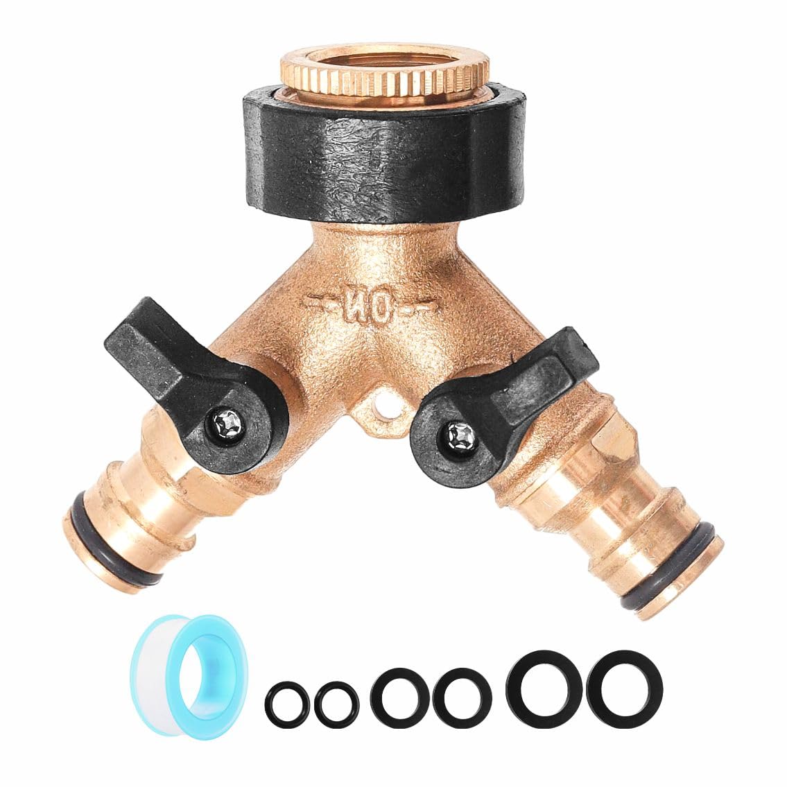 Solid Brass Garden Tap Splitter - Double Way 3/4" Push-Fit Hose Connector Kit,Water Hose Tap Quick Individual On/Off Splitter