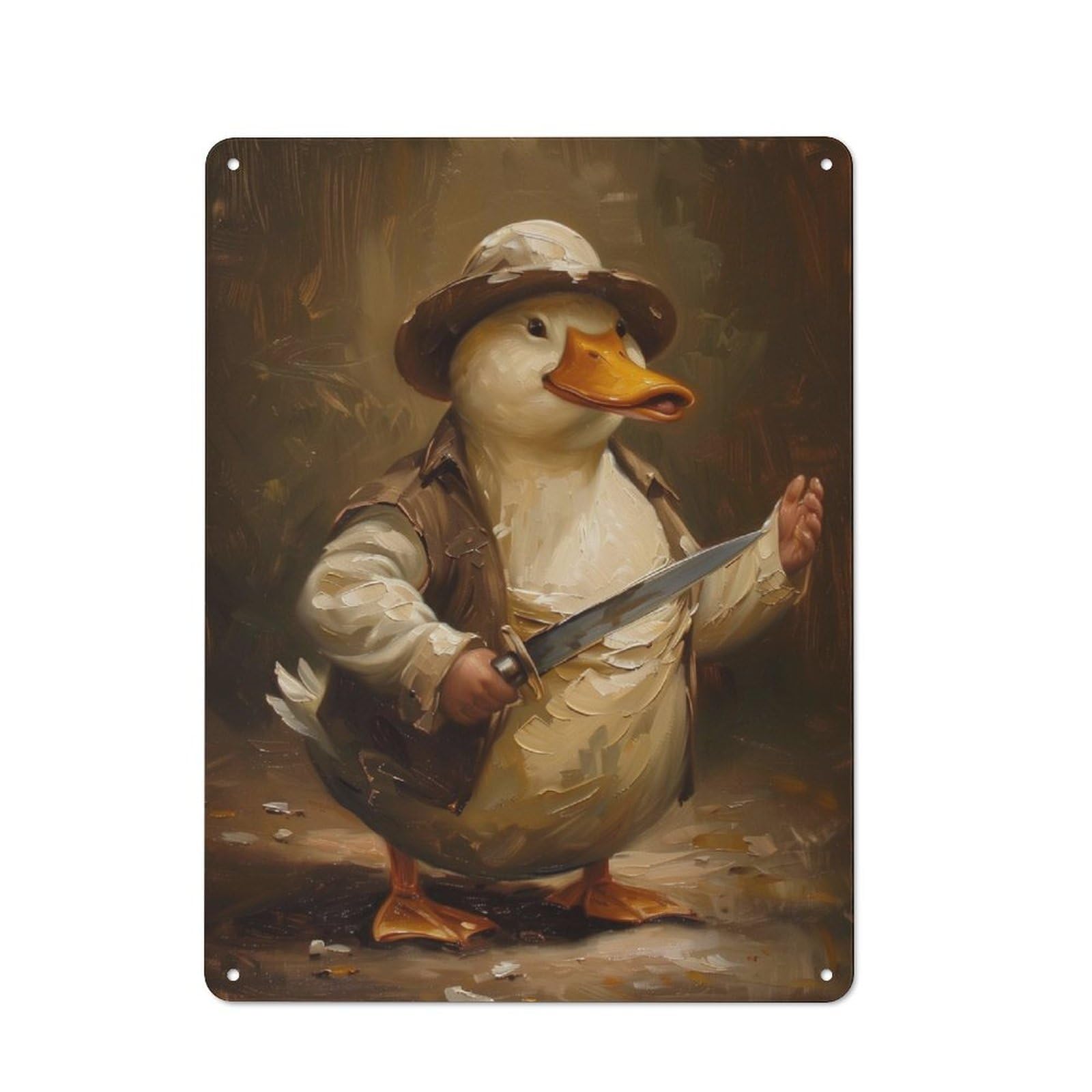 Junmoney Funny Killer Duck Knife Modern Retro Metal Wall Art Sign 40X30cm Featuring Urban Room Decor For Workspace, Cafe, Hallway Or Garage