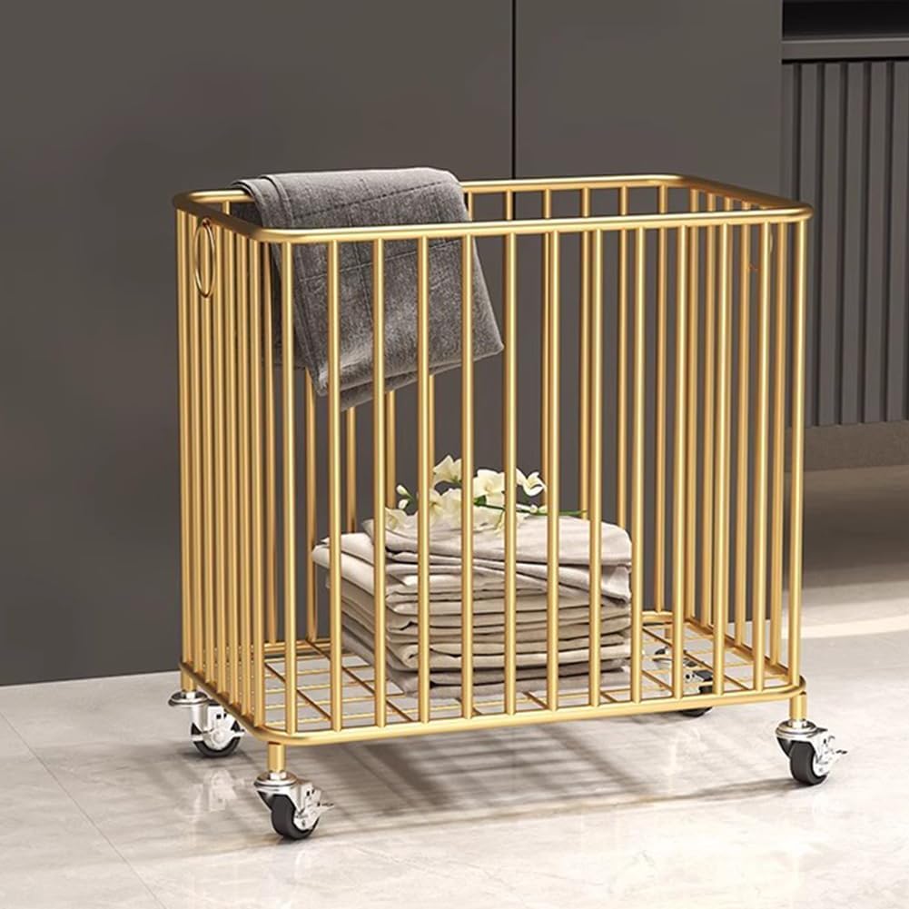 Kosz na Pranie Rollende wasmand met wielen Metalen wasmand Winkelwagen Nordic Luxe Basketbal Speelgoed Opbergorganisator Bak Badkamer Vuile Kleren Mand voor Sportuitrusting Pojemnik