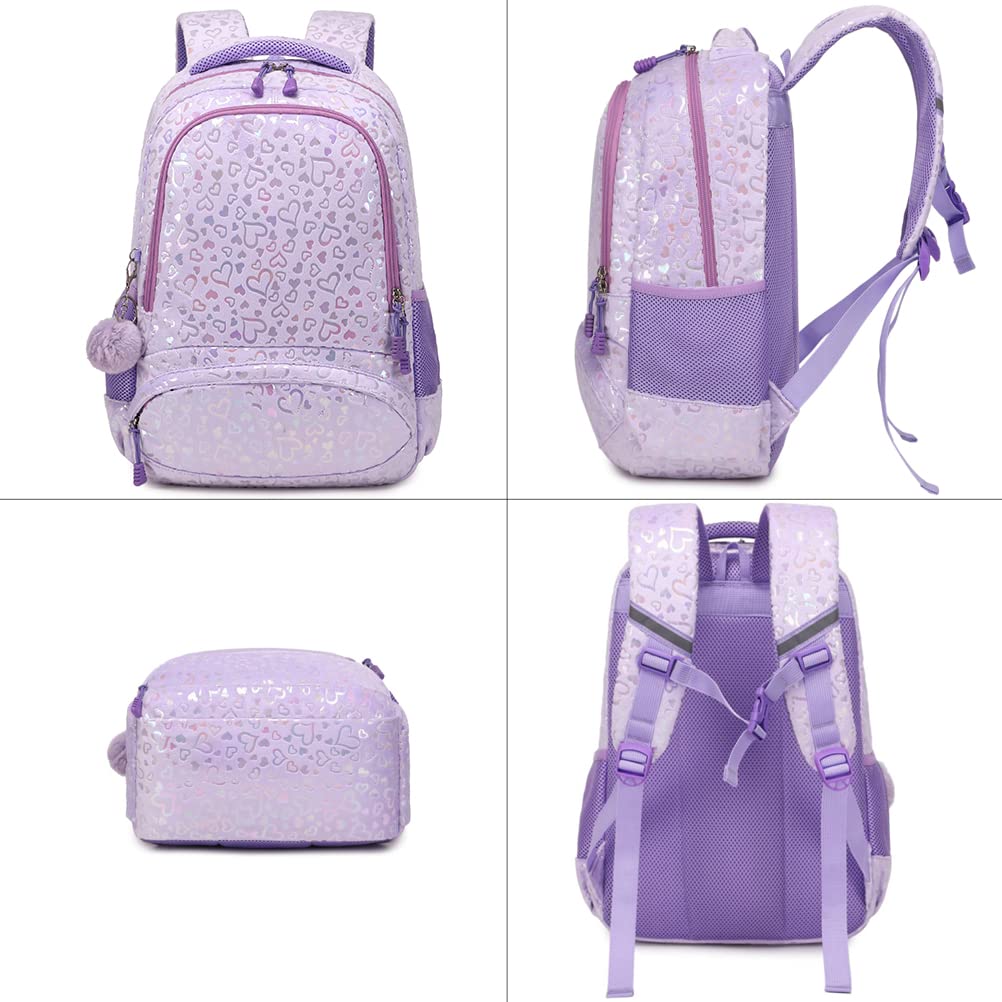 Kimwadalh Cartable Primaire Sac à Dos pour Filles Amour Sac à Dos pour Enfants,Léger Cartable 3 PCS Ensemble de Sacs d'école,avec Sac à Lunch et Trousse