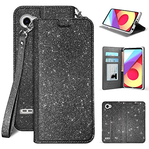 For LG Q6, M700, LG Q 6 (2017) Premium Sparkle Bling Glitter Folio Card Slots Wallet with Wrist Stra - //coolthings.us