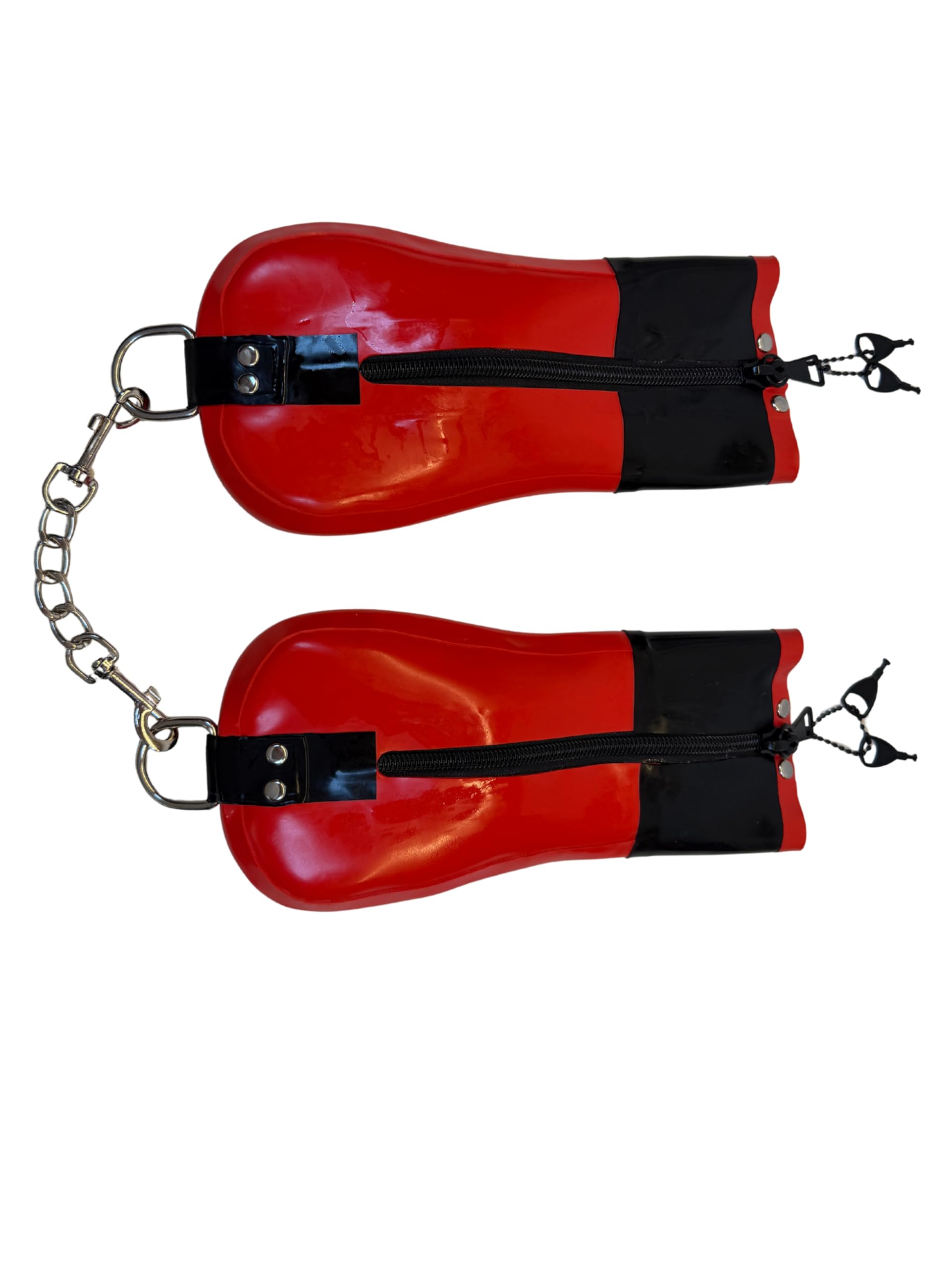 VHP Latex Handfesseln – Bondage Mitts – 1mm Echtlatex – Reißverschluss – Metallkette – BDSM – Rot/Schwarz – Größe M