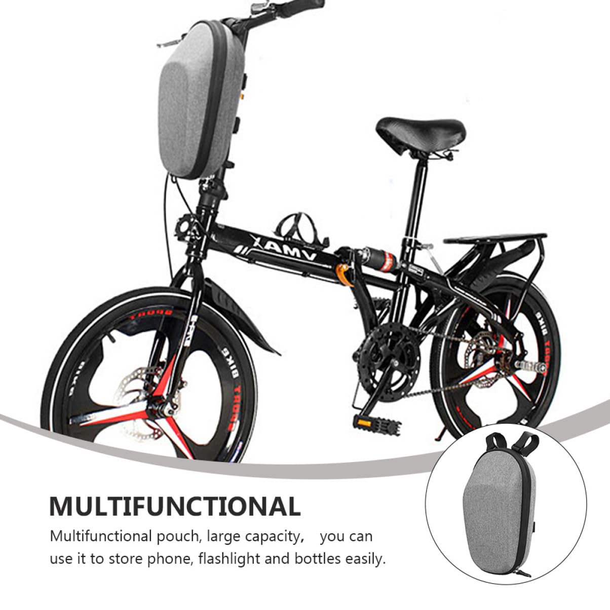 Yardwe Eva Lenkertasche für E-scooter, 1 Stück, Große Kapazität | Klappfahrräder, Graue Hartschale mit Mehrschichtigem Aufbau, Fach für Flasche und Handschuhe