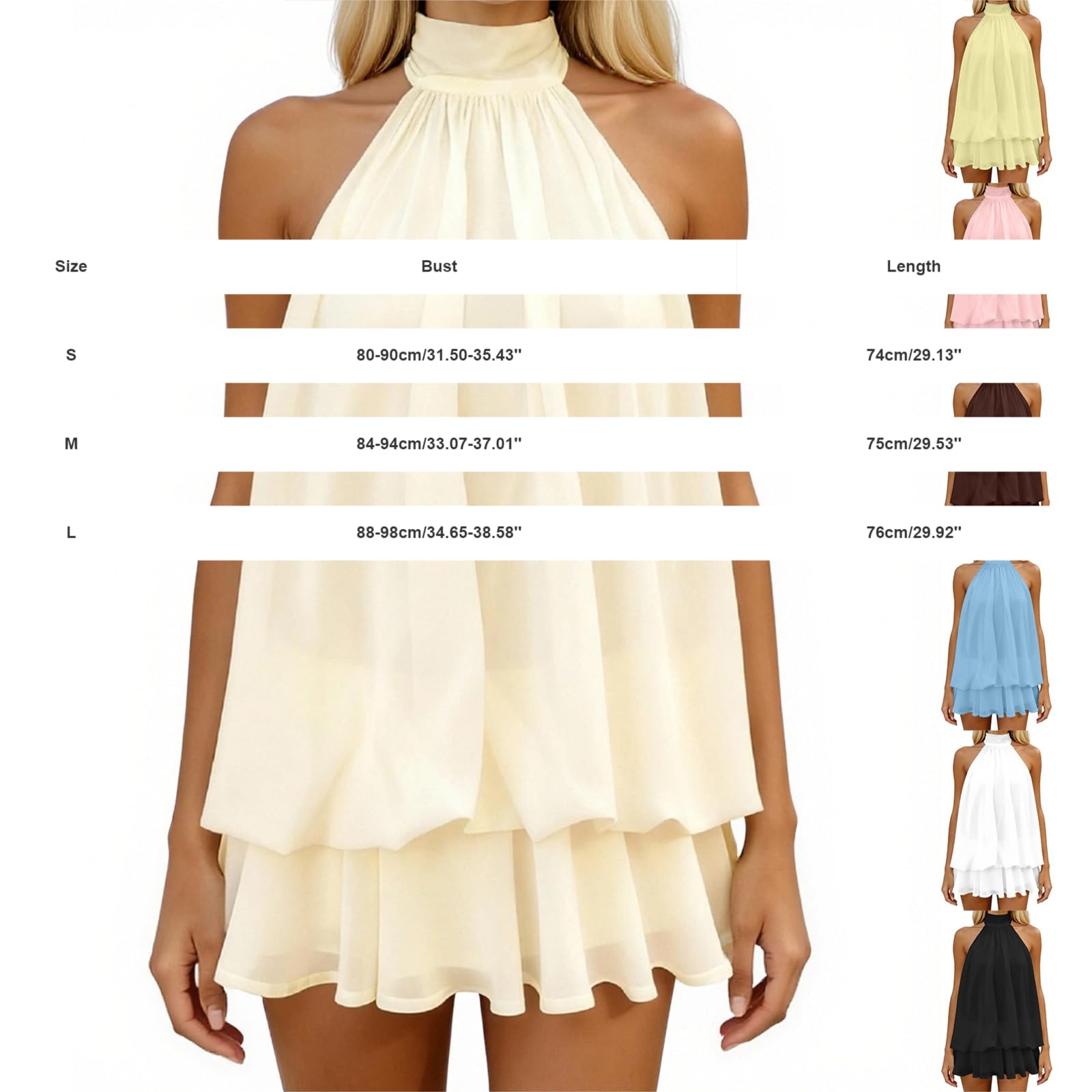 MJGkhiy Vestito Donna Elegante Senza Maniche Mini Abito con Scollo Halter e Volant Estivo Vestiti Ampio in Chiffon Cerimonia Abiti Schiena Scoperta con Laccio Vestito Corto per Sera Discoteca Cocktail