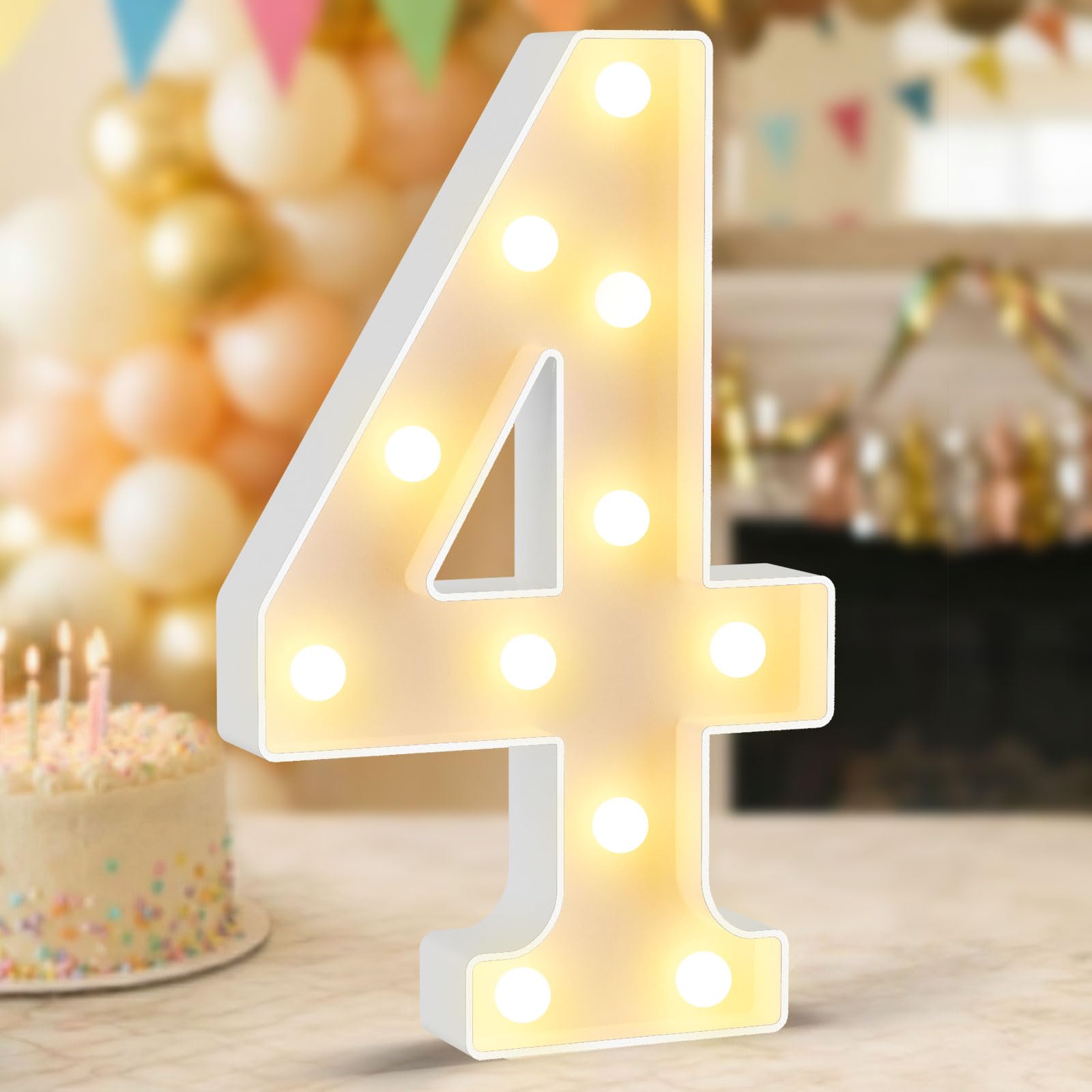 12.6 Inch LED Light Up Marquee Numbers 4 for Birthday Party Decoration