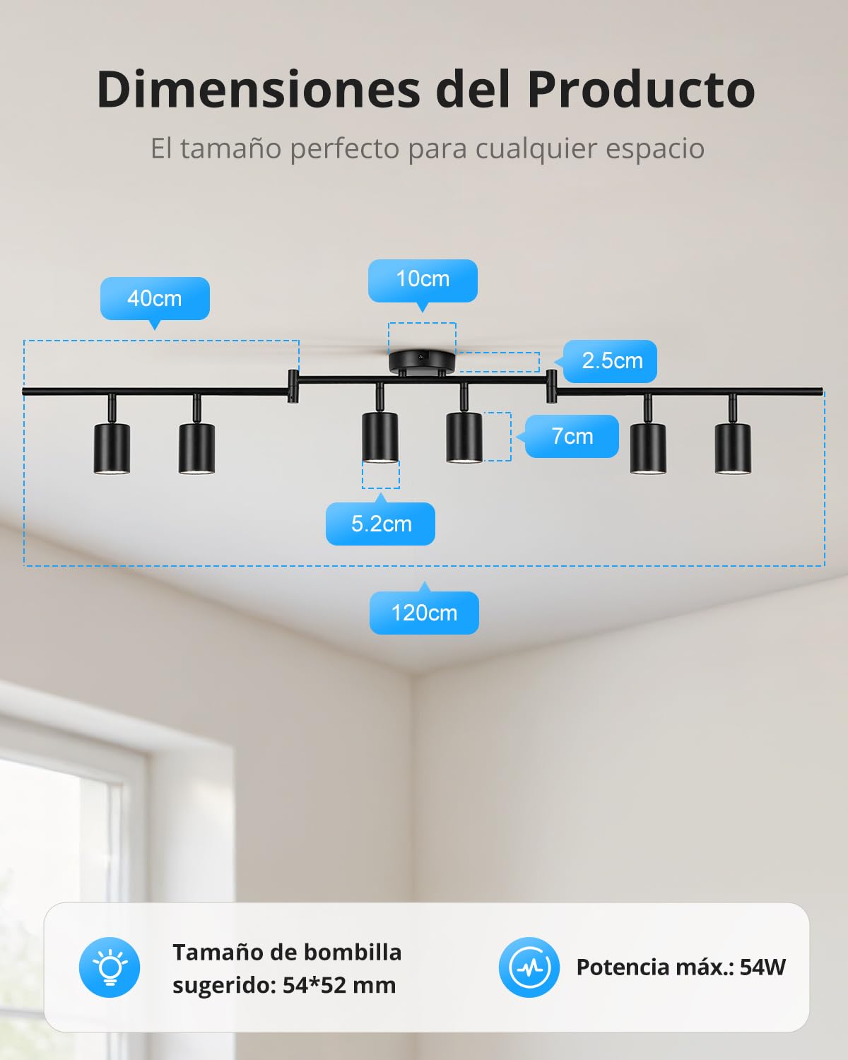 Gr4tec Lámpara de Techo Orientables 6 Focos, Moderno Focos LED Interior GU10, Luz de Techo Negro para Dormitorio Cocina Salon, Sin Bombillas