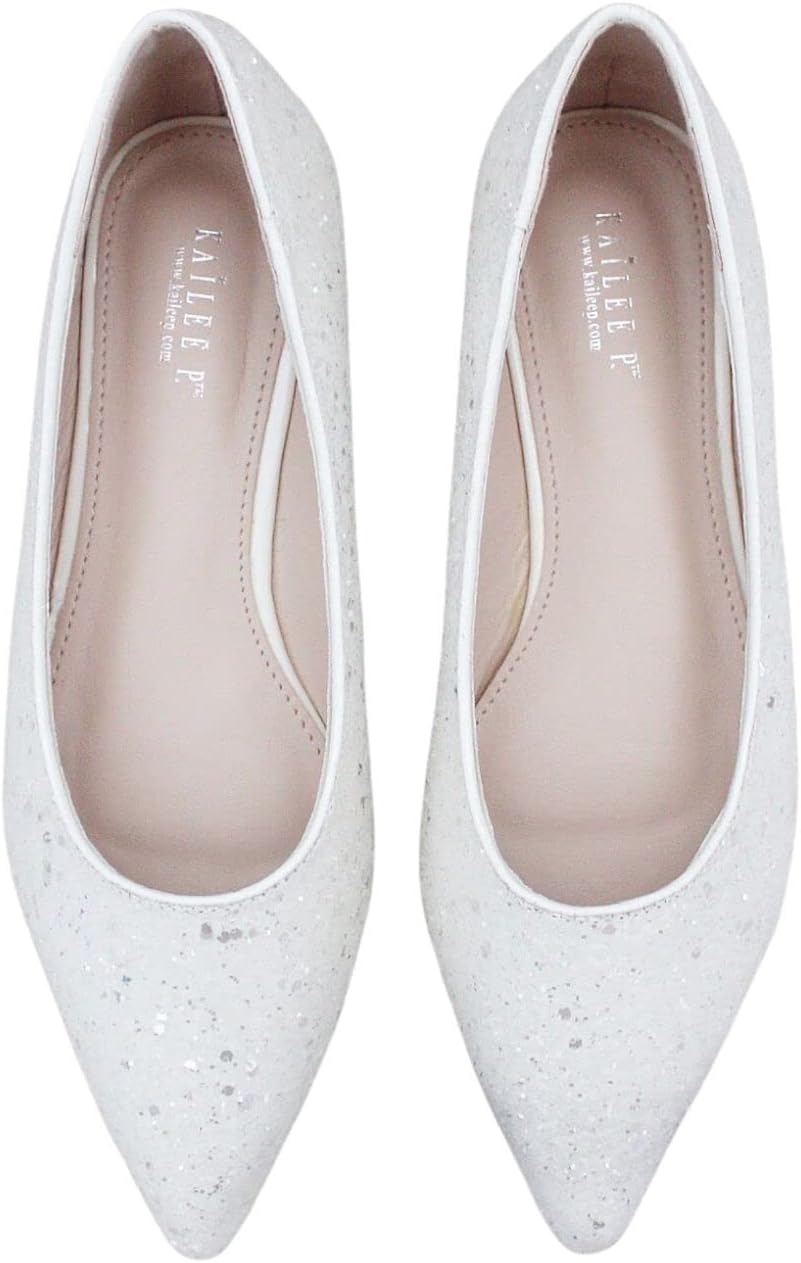 KAILEE P Pointy Toe Glitter Flats, Bridal Shoes, Women Flats, Bridesmaids Shoes