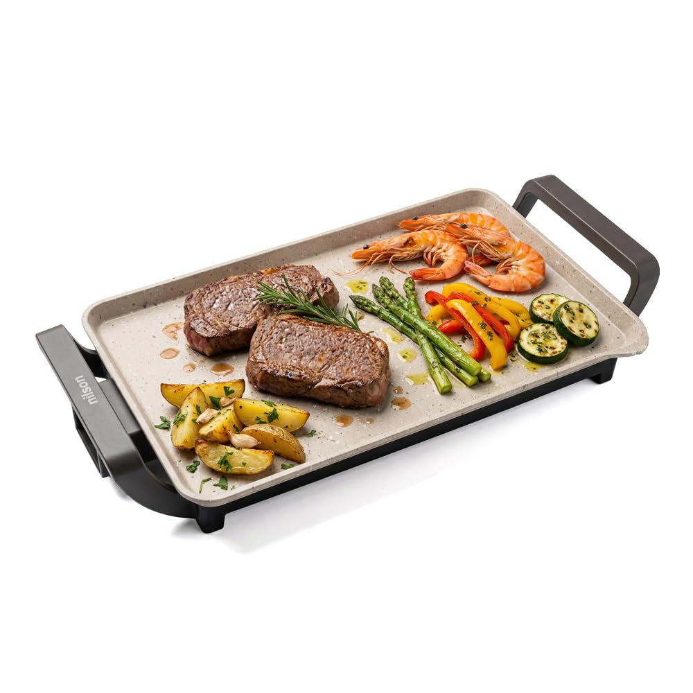Plancha de Asar, Grill Eléctrico, 2550 W, Cocina Carnes, Verduras y Mariscos, Revestimiento Antiadherente, NPE533300L, Control de Temperatura, Superficie de Cocción 58x33 cm
