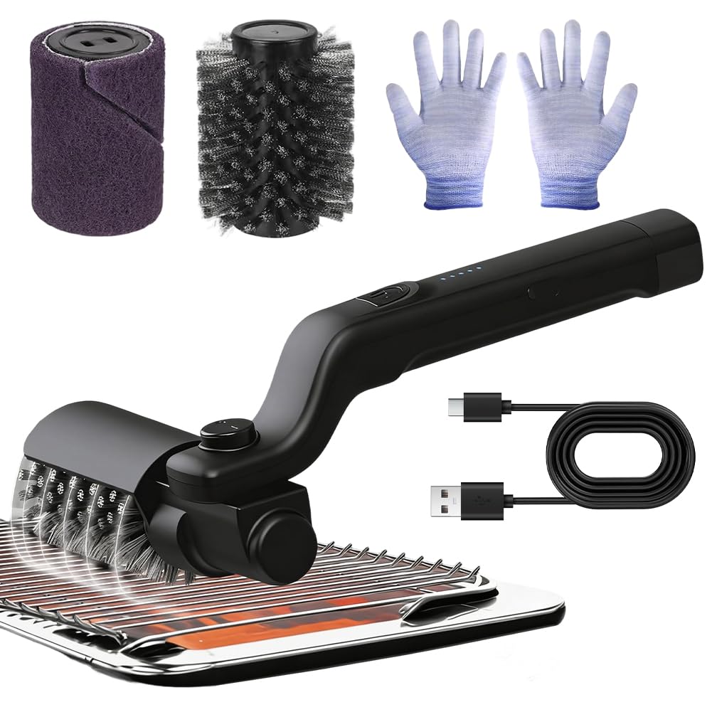 Brosse barbecue rotative rechargeable IPX7 contre résidus brûlés