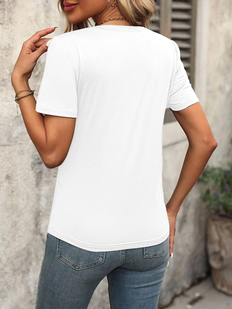 Womens Tops V Neck T Shirt Shoulder Pleated Blouse Business Clothes Fashion Outfits Spring Summer Essentials 2026 - Image 2