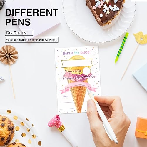 Miniatura 3 de EUDOSI Juego de 20 invitaciones para fiesta de cumpleaños de helado con sobres, tarjetas de invitaciones de cumpleaños de doble cara