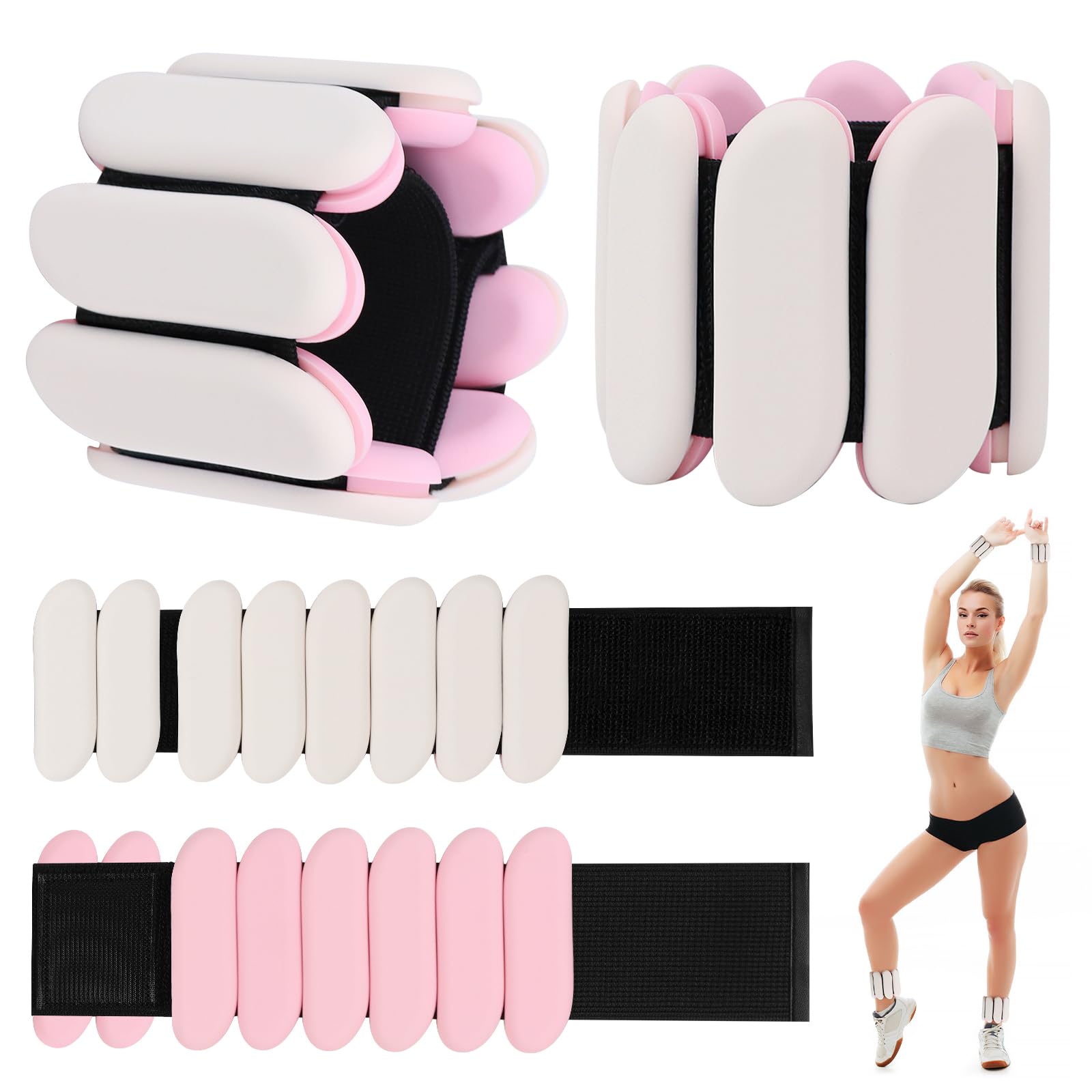 1 paire de poids de poignet (0,5 kg chacun) | Poids réglables et portables pour poignet et cheville, bracelets de poignet en silicone pour femme | Yoga, danse, pilates, natation, marche et gym