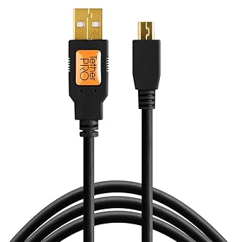 Tether Tools CU5401 1' ThetherPro USB 2.0 A Male to Mini-B 5 Pin Cable, Black