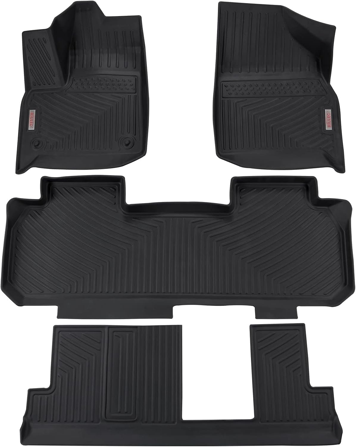 RILLEC Floor Mats 3 Row Liners Set Black Custom Fit for 8