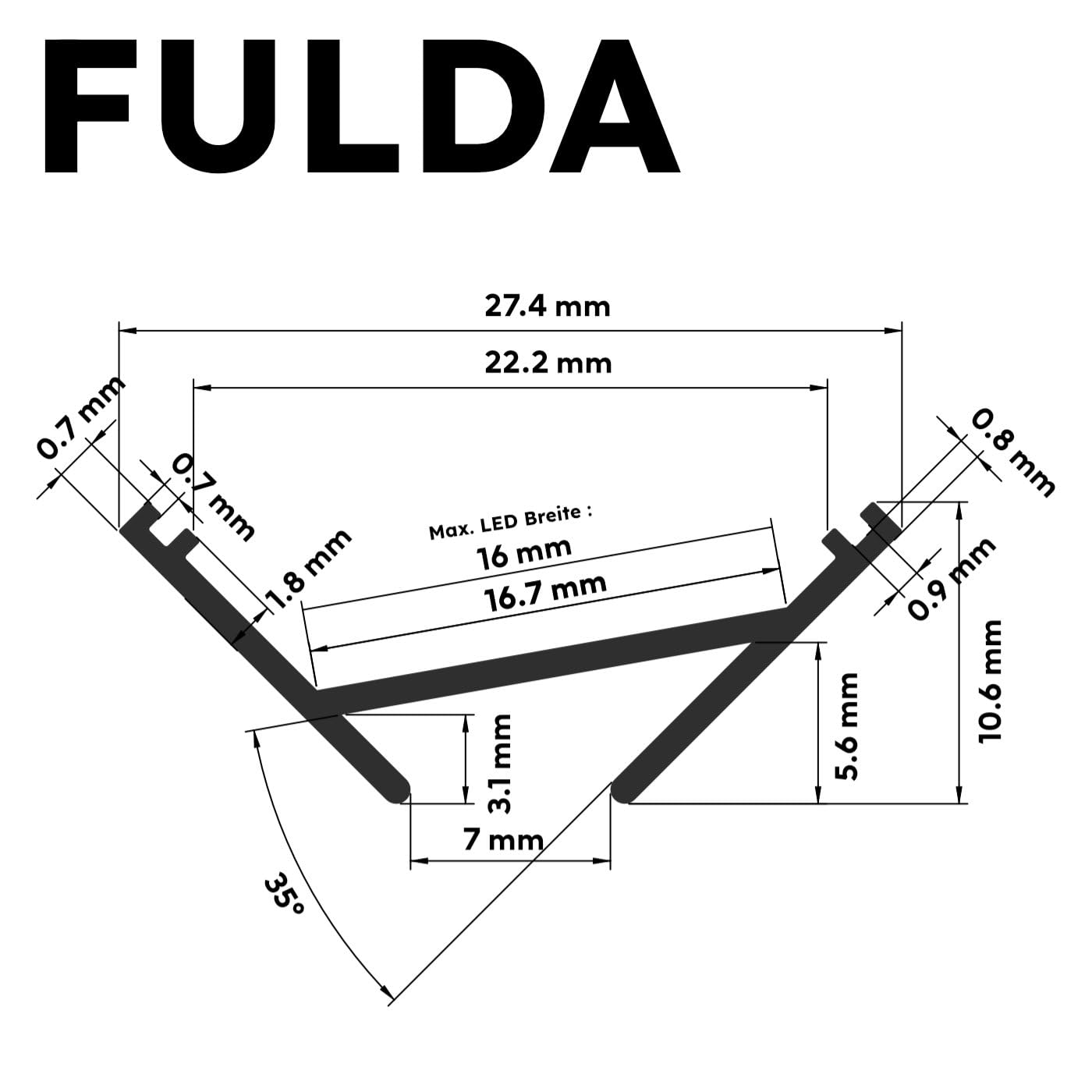 LED Aluminiumprofil - Eckprofil weiß | 200 cm | Opale Abdeckung + Zubehör | für bis zu 16 mm LED-Streifen | 2m | Fulda
