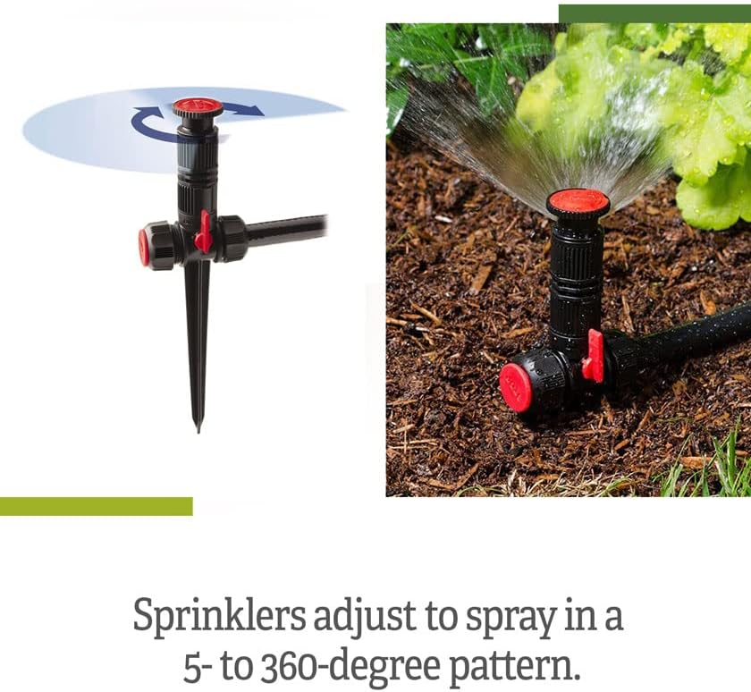 Gardeners Supply Company Snip-n-Spray Garden & Landscape Sprinkler System | Adjustable Outdoor Garden Irrigation System with 50 ft Hose, 3 Rotor Sprinklers, 3 End Caps, 1 Hose Coupler & 1 Y-Connector