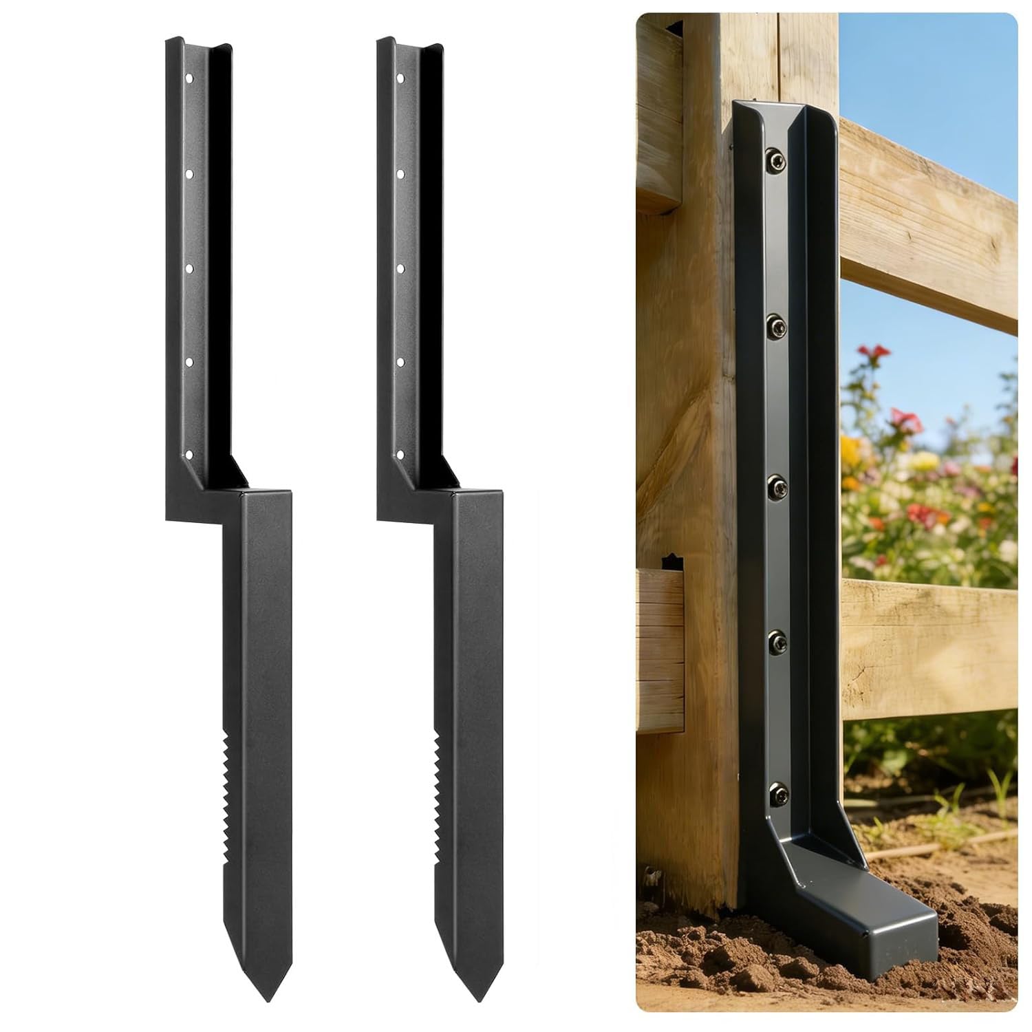 LQSYBHD Fence Post Repair Stake with Serrated Edge Heavy Duty Steel Metal Fence Post Repair 31.5 In Quick Repair for Leaning and Broken Wooden Posts Ground Spike(Size:2pcs)