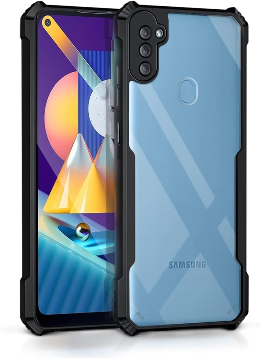 WOW IMAGINE Shock Proof Clear Back Case Mobile Cover for Samsung Galaxy M11 | (Hard | Hybrid PC + TPU | Full Armour Device & Camera Protection | Black)