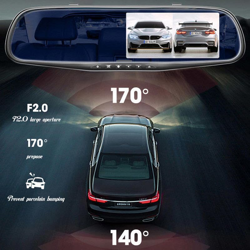 Image of 1080P Mirror Dash Cam for Car, Front and Rear Dual Lens | 4.3 inch LCD Touchscreen, Waterproof Rear Camera, G-Sensor, Loop Recording, Parking Monitor | Full HD Reverse Camera