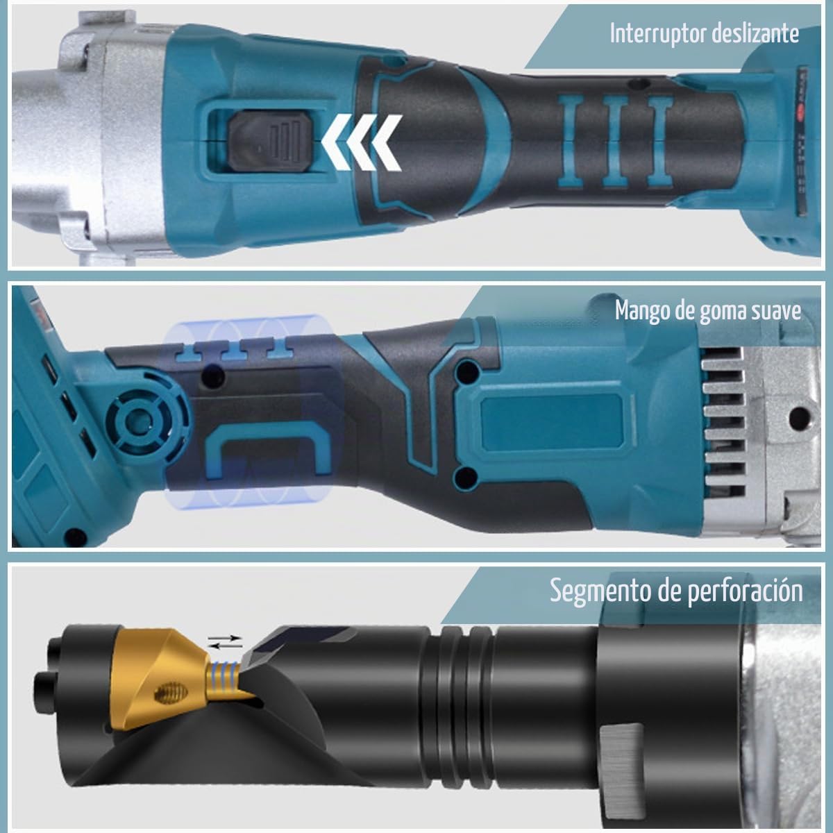 Cizalla Nibbler, Cizalla Eléctrica Compatible con Makita 18v | Cabezal Mordedor Giratorio 360°, Mordisqueador Ajustable de 3 Velocidades, para Chapa Metálica, Acero, Cobre, Aluminio