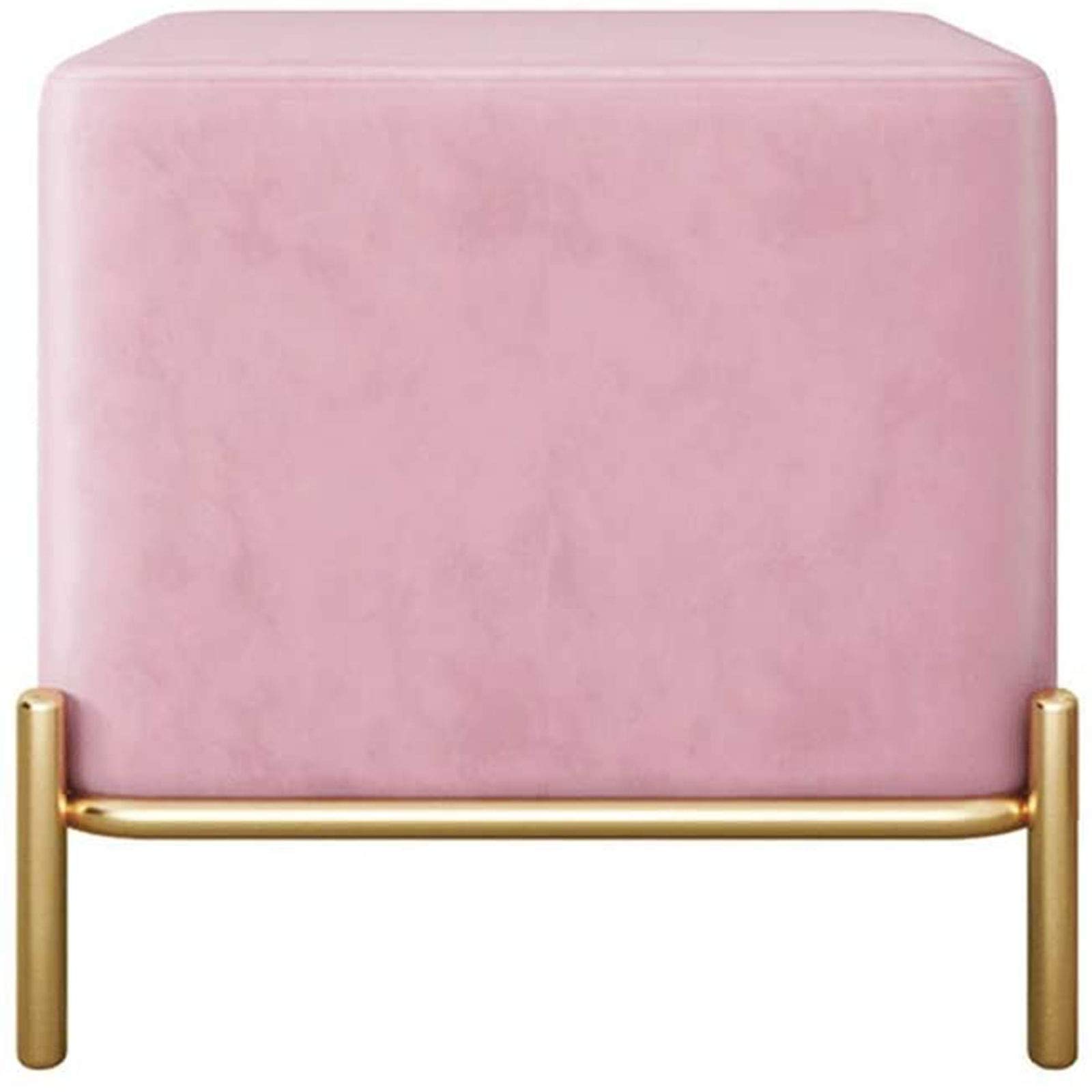 Tabouret pouf rose de 41,5x42 cm pour coiffeuse et bout de lit