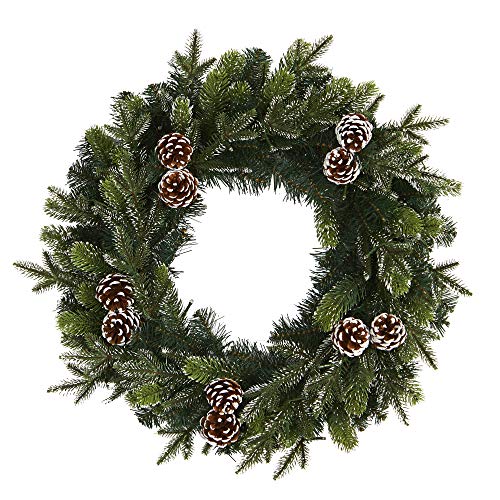 Nearly Natural 24In. Snowed Pinecone Artificial Christmas Wreath With 35 Clear Led Lights, Green #TOP2