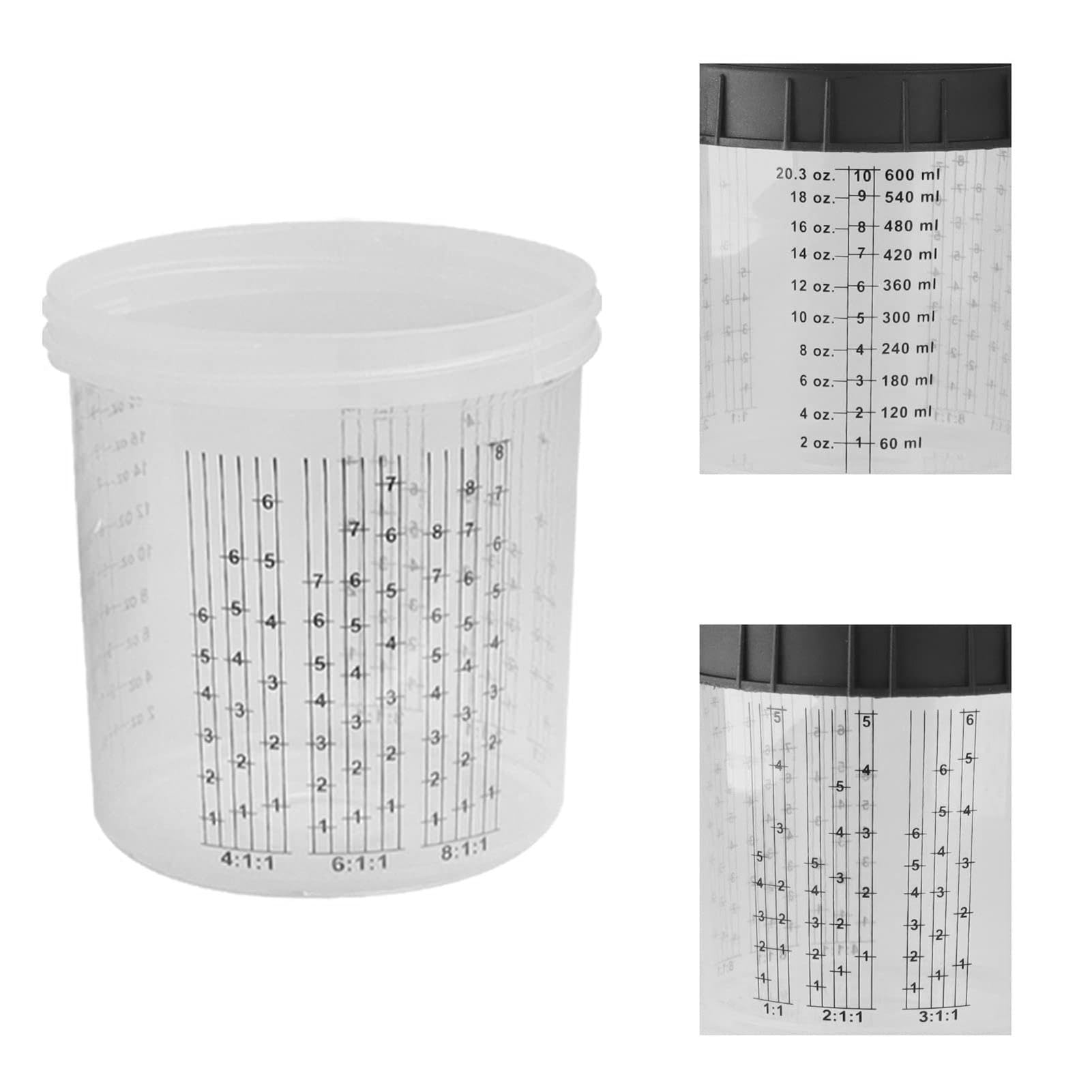 Vasos mezcladores de pintura, tazas medidoras de pintura, mezclador de pintura, vasos graduados transparentes, opciones de varios tamaños, diseño duradero a prueba de fugas, medidas precisas para
